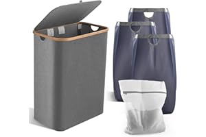 Yontwe Cesto Portabiancheria Sporca 160L Cesta Portabiancheria Separato famiglia Cesta Portabiancheria in Bambú con Coperchio Grigio Laundry basket con un sacchetto di fodera interiore (160L)