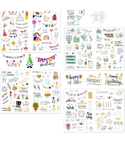 Autocollants Scrapbooking Anniversaire HMCEY - Lot De 4 Feuilles Décoratives - Thème Happy Birthday, Esthétique Pour Albums, Ordinateurs, Cadeaux