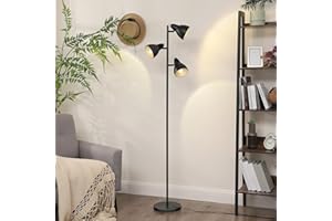 EDISHINE Lampada da Terra per Soggiorno, 3 Paralumi Regolabili in Metallo, Stile Vintage con Interruttore Individuale, per Soggiorno, Camera da Letto e Ufficio, 163 cm, Nero (Senza Lampadina)