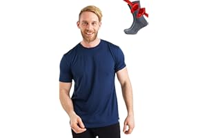 Merino.tech Camiseta Lana Merino Hombre - Camiseta Interior Hombre 100% de Lana Merino con Calcetines