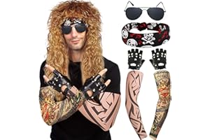 ‎MILDISO Perücke 80er Jahre Vokuhila für Herren & Damen Fasching Karneval Perücken Blond mix Brown Locken Hippie Rocker 70er Jahre Heavy Metal Kostüm Mullet Mottoparty Halloween Wig Perücke DE058C