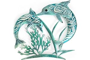Liffy Metal Dolphin Wall Decor Ocean Themed Wall Artwork for Indoor Outdoor Bathroom Pool, Dolphin Gifts for Women