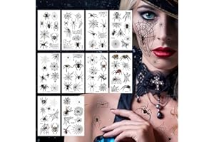 ZZRSYJ Tatuajes Temporales Arañas 10 Hojas Tatuajes Telarañas Pegatinas Tatuaje Temporal Araña Tatuajes temporales de araña de Halloween Araña Tatuajes para Fiesta Maquillaje Disfraz Fiesta