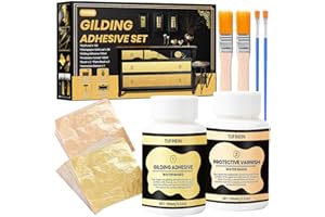 Pan de Oro Manualidades, TUFINEIN 100ml Adhesivo a Base de Agua y Barniz, Pan de Oro y Champán Pan Kit de Dorado, Decoración de Muebles y Artesanías, Pintura de Arte, DIY Pintura Decorativa