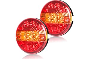 Yuanjoy 2 Pack Trailer Tail Lights, 12-24V Waterproof Round Tail Light, Hamburger LED Rear Light for Trailers, Trucks, Caravans, Vans or Tractors