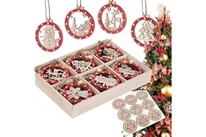 AMBOLIO Colgantes con Forma de árbol de Navidad de Madera, 24 Adornos Navideños