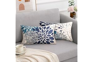 RYBORNAMENT Decorativo Fundas de Cojines Juego de 2 Azul Marino y Cian Fundas Cojines 30 x 50cm Funda Cojin Abstracto Flor Funda Cojines Lino Primavera Y Verano Fundas Almohadas Por Decoracion de Hogar