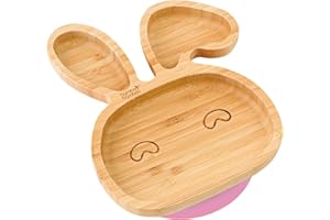 bamboo bamboo Baby and Toddler Plate with Suction Cup for Feeding and Weaning, Bunny Shaped Bamboo Plates with Secure Suction for Babies from 6 Months (Bunny, Pink)
