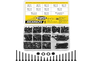 JOCAHULFX 810 Pcs M3 Bolts and Nuts Set, Hex Socket Cap Head Screws Nuts and Bolts and Washers Assortment Kit, Black Hexagon Socket Head Cap Screws, Machine Screws Bolts for Bike Bicycle Motorcycle Repair