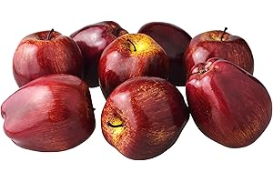 JEDFORE 8Pcs Simulation Artificial Lifelike Fake Dark Red Apple Red Delicious Apples Set Fake Fruit for Home House Kitchen Wedding Party Decoration Photography