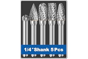 Sworker 5pcs 1/4" Tungsten Carbide Burr Bit with 1/4" Shank Grinding Bits for Metal Rotary Tool Fixing Accessories Grater Welding Wood Stone Deburring Compatible