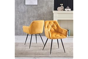 JaHECOME Dining Chairs Modern Upholstered Velvet Kitchen Chair with Arms Tub Chairs Leisure lounge chairs Living Room Bedroom Home Reception Furniture(Yellow,2)