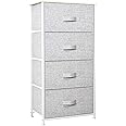 YITAHOME Dresser Tower with 4 Drawers - Vertical Furniture Storage Tower for Bedroom, Bathroom, Laundry, Closets, and More - Sturdy Steel Frame, Wood Top, Easy Pull Fabric Bins - Light Gray