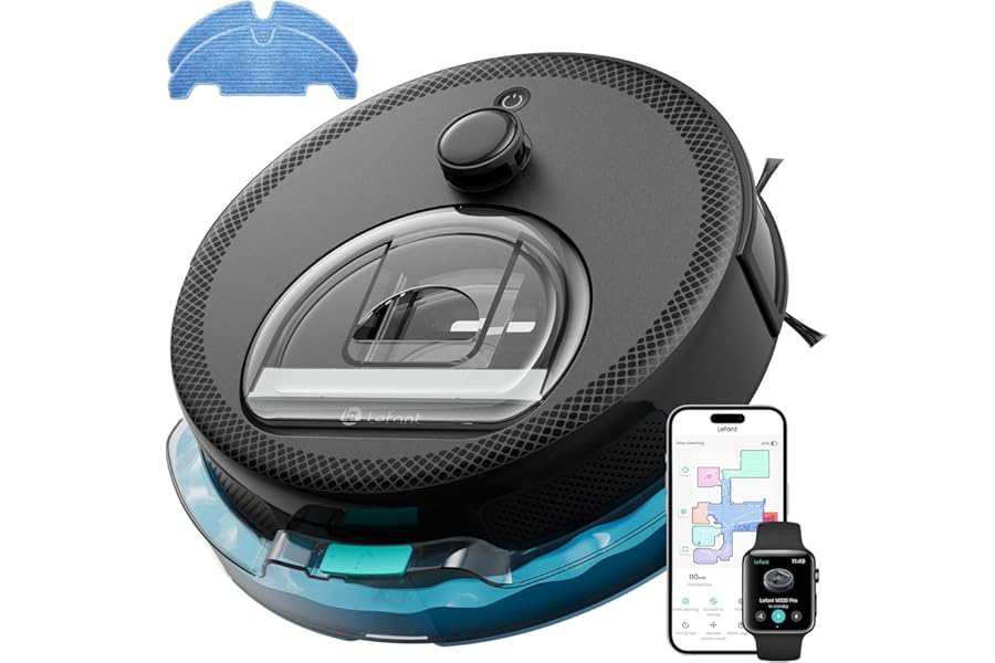 Lefant M330Pro Robot Vacuum Cleaner with Mapping, Laser dToF, 5000Pa, PSD Obstacle Avoidance, Carpet Detection, Prohibited Area, WiFi Alexa App, Ideal for Animal Hair Carpets, Black