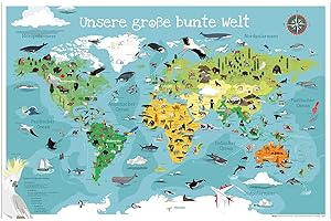 ‎CLOSE UP Close Up Kinder-Weltkarte XL Poster - Unsere große Bunte Welt in 61 x 91,5 cm - handgezeichnete und colorierte Kinder-Weltkarte
