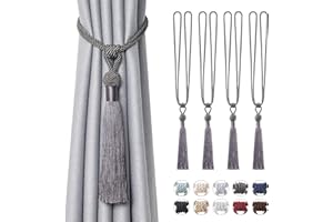 Pretty Jolly Langen Quasten Vorhang-Raffhalter Handmade geflochtene Seil Knoten drapierte Raffhalter Elegante dekorative Vorhanghalter für Zuhause und Büro, Dunkelgrau, 4 Stück