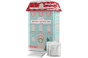 Charbrew Illustrated Christmas Painted House Winter Spiced Metal Tea Tin Caddy Gift – 80 Teabags Black Tea Winter Spice Blend