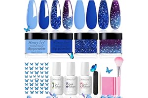 Honey Joy Dip Powder Nail Kit Starter,4 Colors Navy Blue Sky Blue Purple Glitter Dipping Powder Liquid Set with Base Top Coat for Nail Art Manicure Salon DIY No LED Nail Lamp Needed，Dip-7pcs-04 … …