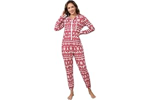 YesFashion Weihnachts Jumpsuit Damen Schlafanzug Einteiler Mit Kapuzen Onesie Weihnachten Mit Reißverschluss Winter Weihnachts Overall Mit Renntier