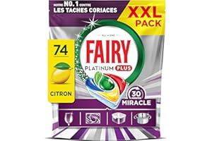 Fairy Platinum Plus Tout En 1, 30 Minutes Miracle Tablettes Lave-Vaisselle, Notre Nettoyant N° 1 Pour Les Résidus Alimentaires Tenaces, Lave-Vaisselle, 74X