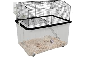 PawHut Hamster Cage, Gerbil Cage 2 Tier with Wheels, Deep Bottom, Ramp, Food Dish, Water Bottle, for Dwarf, Syrian, 57 x 43 x 57cm - Black