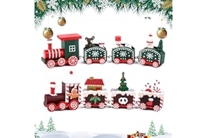TAUFE 2 Piezas Tren Navideño de Madera,Tren de Madera,Tren de Navidad de Madera,Mini Tren Madera de Navidad,Tren de Navidad,Decoración Navideña del Tren,para Niños Niña Niño Regalos de Año Nuevo