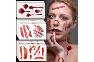 TENUEVO Halloween Tattoo Narben,10 Bogens Halloween Wunden Scars Realistische Motive Aufkleber Wasserdichte Temporäre Tattoos,Gesicht Aufkleber mit gefälschten Scab Blut Spezial Fx Kostüm Makeup Stützen