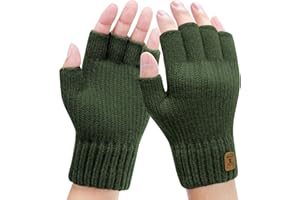 Kordear Men's Thermal Knitted Winter Gloves with Soft Lining - Half Finger Warm Gloves for Unisex Outdoor Driving Cycling
