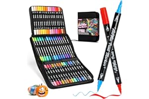 realcolor Acrylstifte für Steine Wasserfest 48 Farben 1-6mm Dual Tip (feine Spitze und Pinsel) Acrylmarker für Rock Painting, Glas, Kürbis,Papier, Holz, Ei, Leinwand, Keramik, Stoff, DIY Crafts