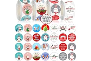 Acevegue 2000 Pezzi Adesivi Natalizi per Pacchetti, 4 Rotoli Chiudipacco Adesivi Natale, Stickers Natalizi Decorazioni Natalizie Buste Sacchetti Regalo