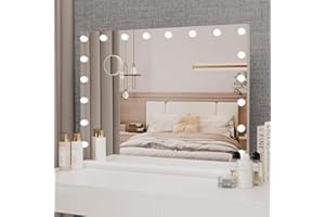 YU YUSING Specchio Trucco con Luci Hollywood, 80X62.5cm Specchio 18 Lampadine Led Trucco USB, 3 Temperature di Colore, Specchio da Tavolo 10X, Specchio Cosmetico da Parete, Controllo Tattile, Bianco