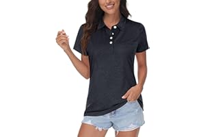 MAGCOMSEN Damen Poloshirts Kurzarm Polohemd Schnelltrocknend Golf Tennis Shirts Leicht Sport T-Shirts Sommer Meliert Tops Atmungsaktiv Fitness Laufshirts mit 1/4 Knopfleiste