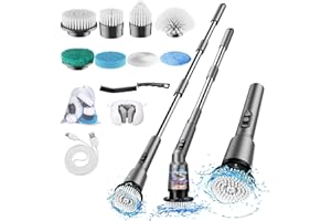 KIMEETOL Cordless Electric Spin Scrubber, 3-Speed Adjustable Cleaning Brush with 8 Brush Heads, Perfect for Bathroom, Kitchen, Tile, Floor & Bathtub (Grey)