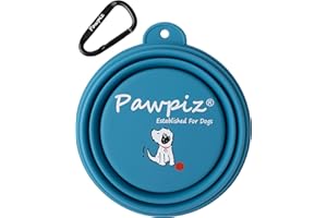 Pawpiz Collapsible Dog Bowl | 450ml | Dog Travel Bowl with Cute Puppy Design & Carabiner | BPA-Free, Food-Grade, Foldable Silicone Bowl | Gift for Small & Medium Pets | UK Brand (Boston Blue)