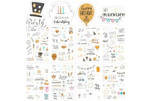 EKOCEV Geburtstag Sticker 225 Stück Geburtstag Aufkleber Set, Erwachsene & Kinder Deutsch Geburtstag Sticker für Gästebuch Geburtstag Geburtstagskarten und Fotoalbum