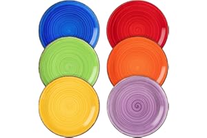 vancasso, Série Bonita, Assiette à Dessert en Céramique, 6 Pièces, Petite Assiette à Tapas, Pâtes, Gâteau, Style Minimaliste Multicoloré-Bleu et Orange