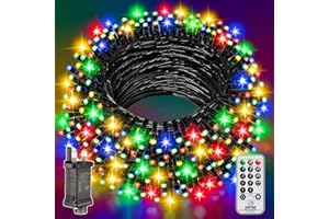 LIGHT-BRIGHTLY Outdoor Christmas Fairy Lights Coloured - 15M LED Xmas Tree Light Waterproof Mains Powered String Light with Remote for Outside Indoor Garden Halloween Party Decorations