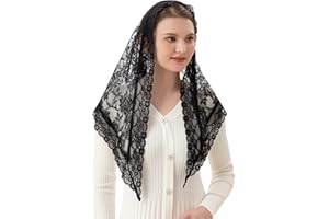 PAMOR Schleier für Kirche Katholische Triangluar Schal Bestickte Kapelle Schleier Kopfbedeckung Lateinische Messe Mantilla