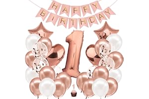 envami® Globo De Cumpleaño 1 año Oro Rosa - Decoracion Cumpleaño Niña - Globo Cumpleaño 1 año - Feliz Cumpleaño Decoracion - Guirnalda Cumpleaño - Decoracion Cumpleaño Adultos - Globo Helio Cumpleaño