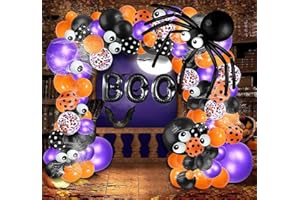 CONLEKE Halloween Balloon Garland Arch kit with Halloween Spider Web, Boo Aluminum Foil Banner Balloons, Spider Long Balloons, Black Orange Purple Confetti Balloons for Halloween Day Party Decorations