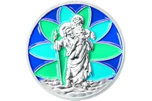 Fritz Cox® Médaille de protection pour voiture, au motif saint Christophe avec l'enfant Jésus sur ses épaules, aspect mosaïque, en bleu-turquoise, personnalisable