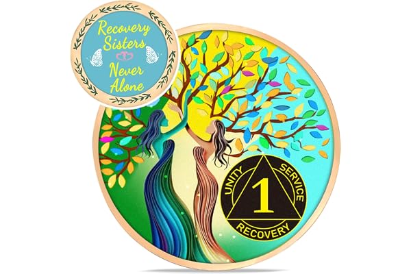 LParkin Pièce de monnaie « Recovery Sisters », pièce de sobriété de 1 an, pièce de monnaie AA, cadeau de sobriété pour femme, jeton d'anniversaire de sobriété, médaillon alcooliques anonymes