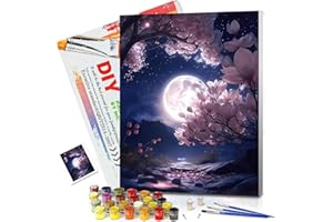 YALKIN Paint by Numbers Kits for Adults, Full Moon Among Flowers Framed Painting by Number Kits On Canvas, DIY Color Oil Painting Acrylic Paints, Home Wall Decor 12x16in/30x40cm (with Frame)