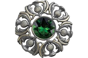 KILT MANIA Elegant Scottish Kilt Fly Plaid Brooch - Premium Thistle Design with Sparkling stone, Handcrafted Tartan Sash Pin, Luxurious Highland Dress Accessory for Women's