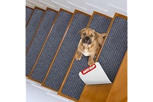 MBIGM 20cm X 65cm (Paquete de 15) Alfombras Antideslizantes Peldaños de Escalera Alfombrilla Antideslizante Interior para niños Mayores y Mascotas con Adhesivo Reutilizable, Gris