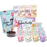 Thoughtfully Gourmet Boba Mini Party Set - 16 Servings of Bubble Tea | Bubble Tea Home Making Kit - 4 Flavors - Boba Pearls -