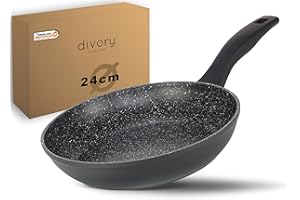 ‎DIVORY DIVORY Bratpfanne 24cm Induktion – Antihaft Beschichtete große Universalpfanne für alle Herdarten - Sichere Griffe, Spülmaschinen geeignet (Schwarz, 24cm)