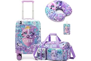 HTgroce Kinderkoffer Set, Kindertrolley mit Reisetasche Kinder Mädchen, Nackenkissen & Gepäckanhänger, Kindergepäck mit Rollen, Handgepäck Reisekoffer Hartschalenkoffer für Mädchen