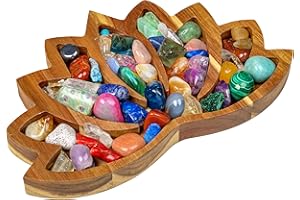 Curawood Lotus Crystal Display Tray - Showcase Your Gems, Healing Stones & Treasures - 28x18cm Wooden Rock Bowl, Crystal Holder for Stones Display Shelf, Gemstone Rock Holder Charging Bowl (Horizon)