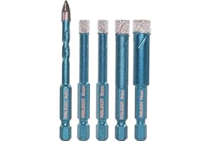 Porcelain Tile Drill Bits Set - MINLAYCUT 6/6/8/10mm+6mm Diamond Hole Saw Kit Quick-fit Hex Shank for Ceramic Tile Marble Porcelain